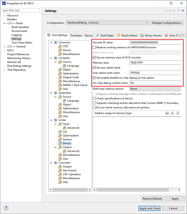 Option Byte Setting in Code Generator Plug-in for RL78 | Renesas