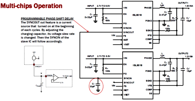 In an application with two or more ISL8018, there is SYNCOUT feature ...